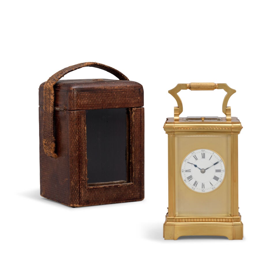 A good early 20th century striking and repeating carriage clock with original leather travel cas... - 3