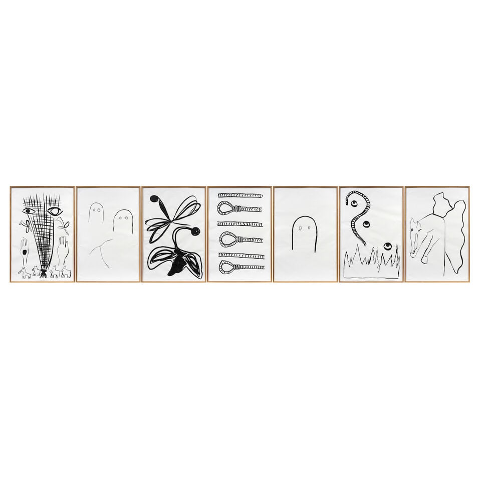 PHOEBE COLLINGS-JAMES (B. 1987) (Executed in 2016): PHOEBE COLLINGS-JAMES (B. 1987) Triste Tropiques India ink on paper, in seven parts Each: 151 x 99cm (59 3/8 x 39in). Executed in 2016 Footnotes: Provenance Private Collection, London Lot to be sold w