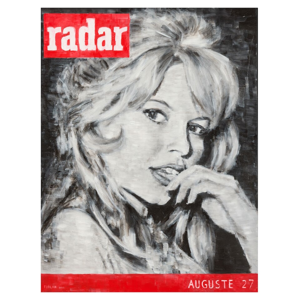 SASHA FURLAN (B. 1978) Brigitte Bardot (Painted in 2011): SASHA FURLAN (B. 1978) Brigitte Bardot signed and dated 'Furlan 2011' (lower right); signed, dated and inscribed 'Saša Furlan, Rijeka, august 2011.' (on the reverse) oil on canvas 170 x 129.5cm (