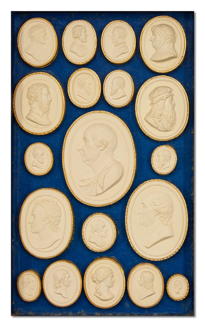 A set of eight 19th century Italian marbled paper and brown and red Moroccan leather bound faux ... - 16