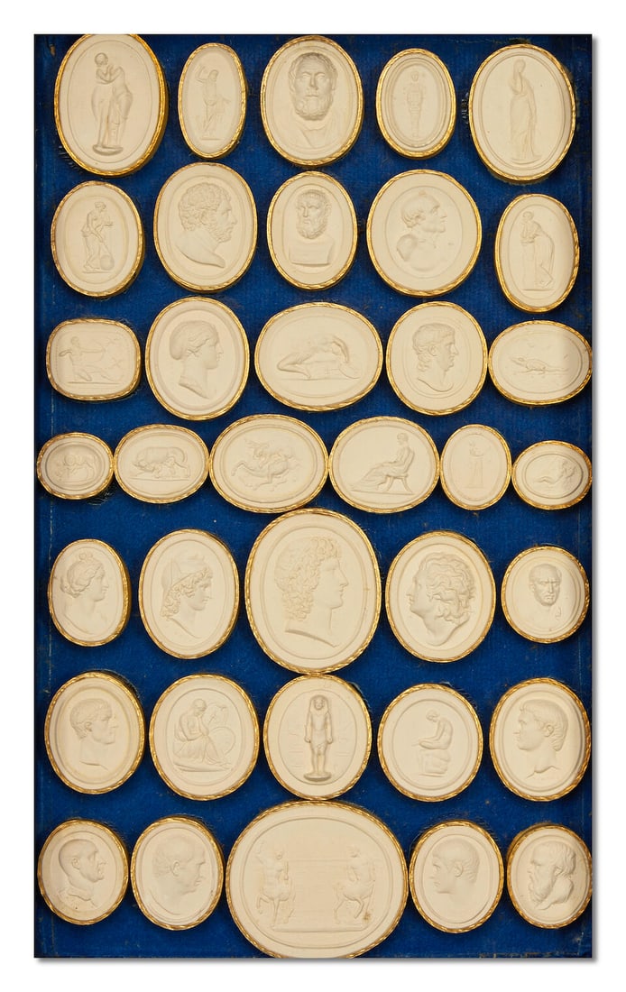 A set of eight 19th century Italian marbled paper and brown and red Moroccan leather bound faux ... - 17