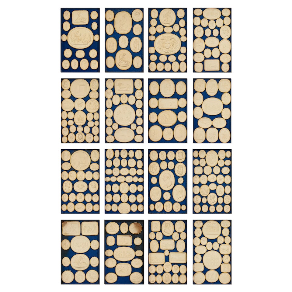 A set of eight 19th century Italian marbled paper and brown and red Moroccan leather bound faux ... - 2