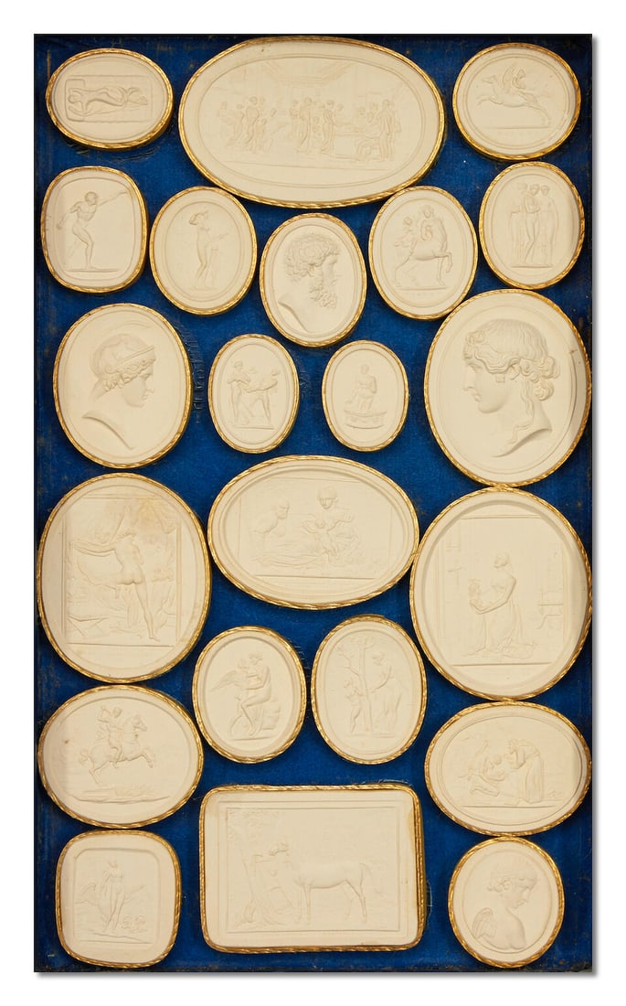 A set of eight 19th century Italian marbled paper and brown and red Moroccan leather bound faux ... - 7