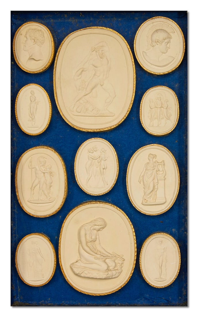 A set of eight 19th century Italian marbled paper and brown and red Moroccan leather bound faux ... - 9