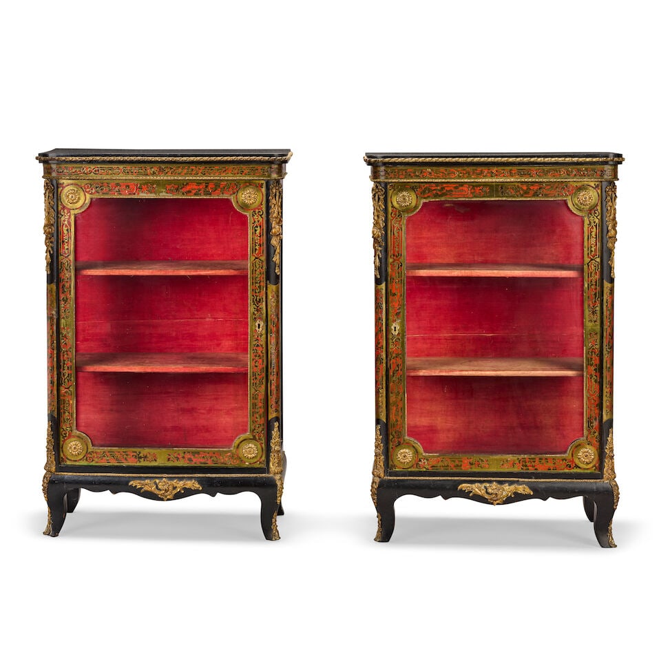 A pair of early Victorian ormolu mounted tortoiseshell and brass 'Boulle' marquetry ebonised pie... - 4