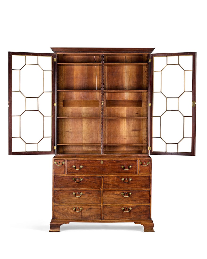 A George III mahogany secretaire library bookcase Circa 1760, possibly by Thomas Chippendale, or... - 2