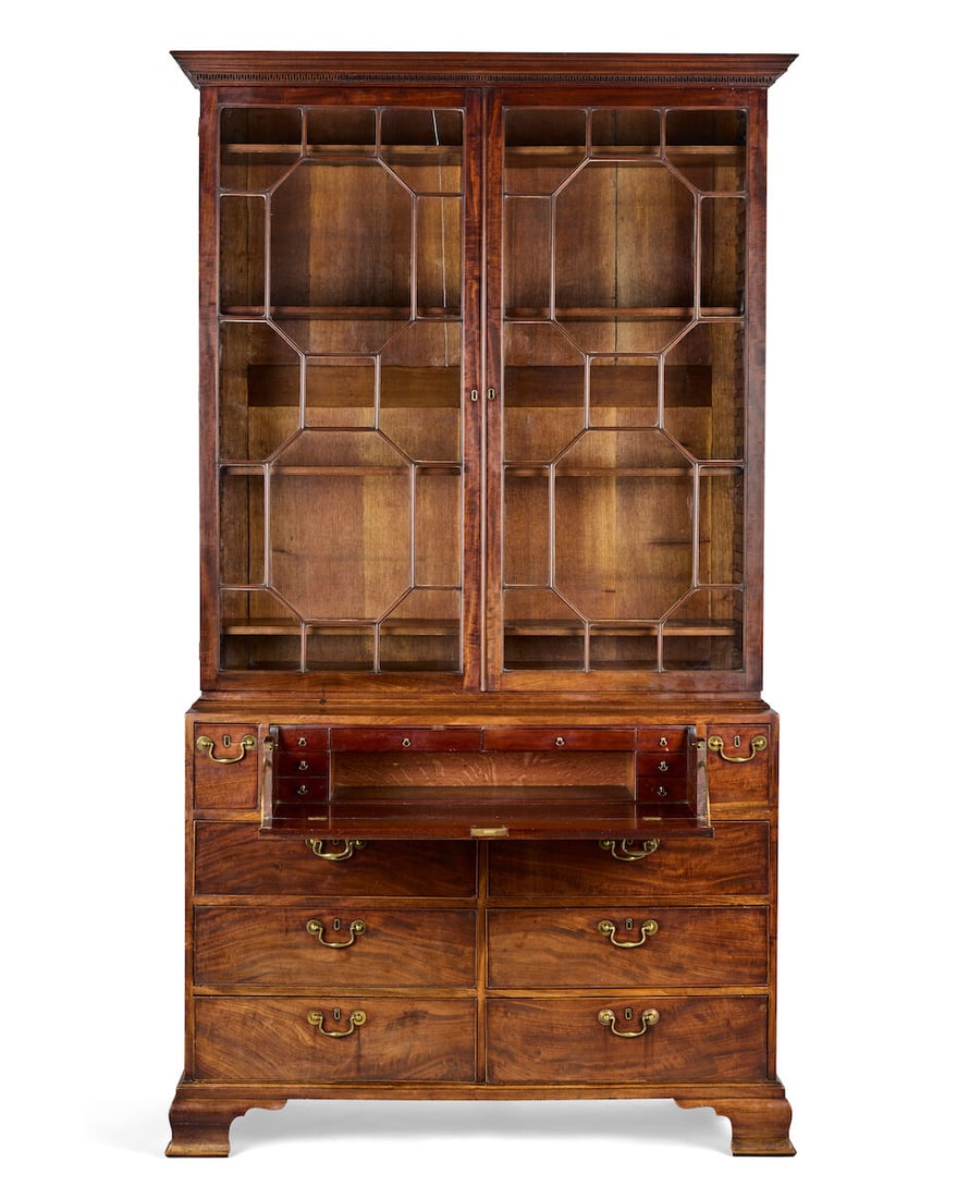 A George III mahogany secretaire library bookcase Circa 1760, possibly by Thomas Chippendale, or... - 3