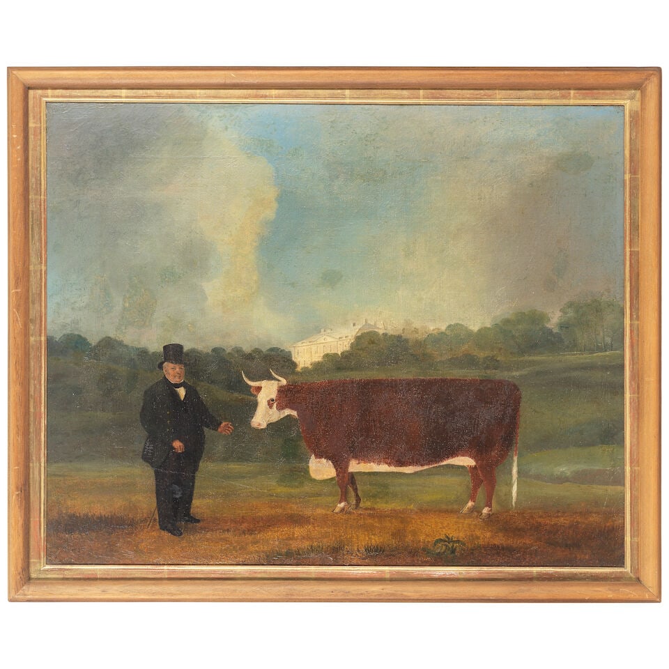 English School, 19th Century Prize bull and owner - 2