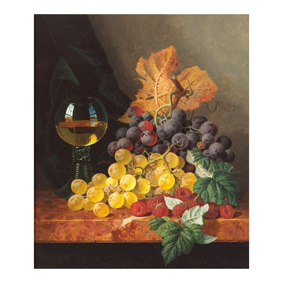 Edward Ladell (British, 1821-1886) Still life of grapes and hock glass (1 of 3)