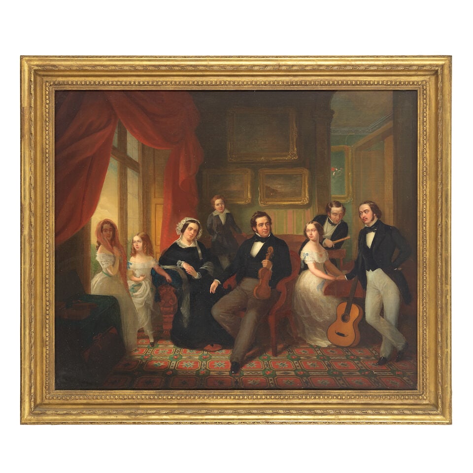 English Provincial School, early 19th Century Figures of a musical group in an interior, believ... - 2