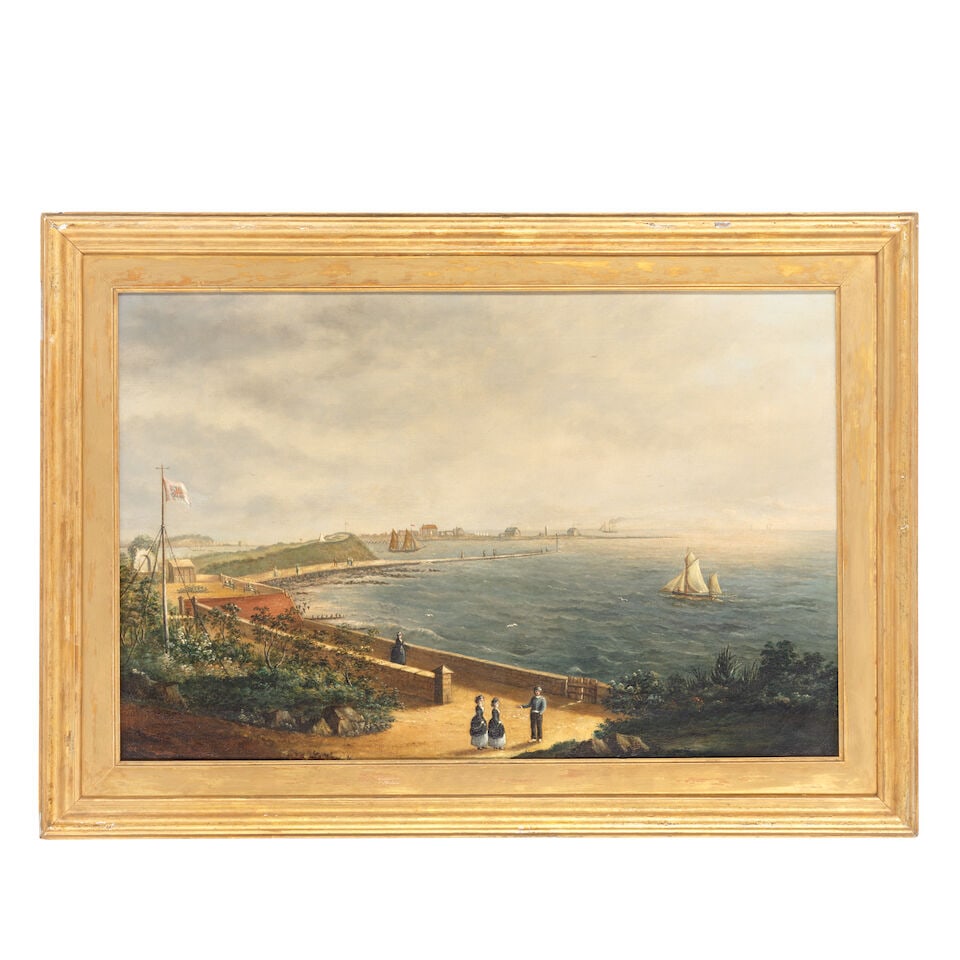 English School, 19th Century A coastal scene, with a military encampment on the headland - 2