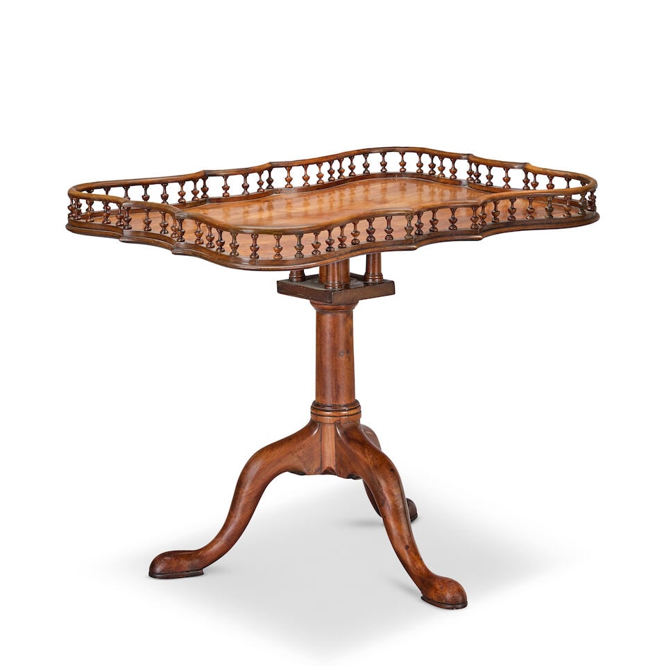 A mahogany bird-cage low tripod table The top and base associated, but both dating to the George... - 3