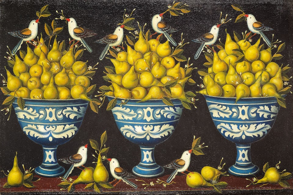 Studio of Miguel Canals (Spanish, 1925-1995) Still life of pears, birds and foliage - 2