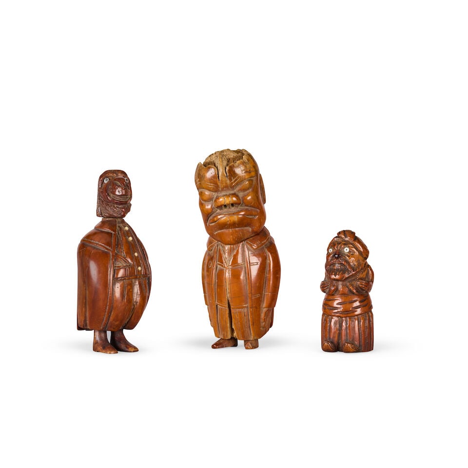A collection of three carved coquilla nut figural snuff boxes Probably late 18th/19th century (3) (1 of 3)