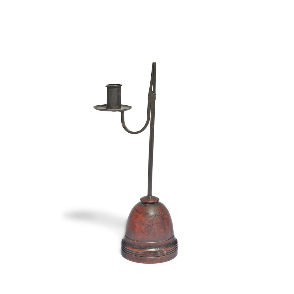 A wrought iron and turned fruitwood Sussex rush light holder Circa 1800 (1 of 1)