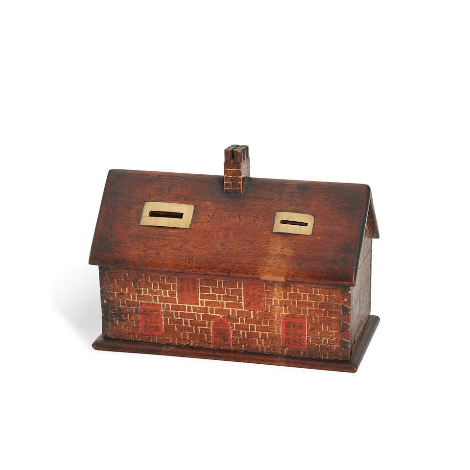 A mid 19th century English painted novelty cottage money box (1 of 2)