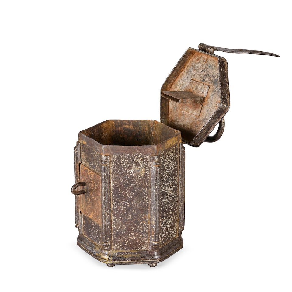 A patinated iron, brass and tinned metal apothecary box Probably French, 16th century (1 of 4)