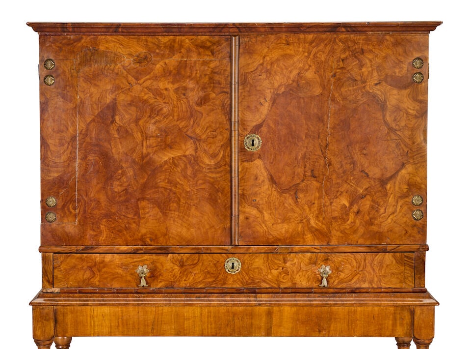 A Charles II olivewood cabinet on a later walnut stand The cabinet: circa 1680; the stand probab... - 3