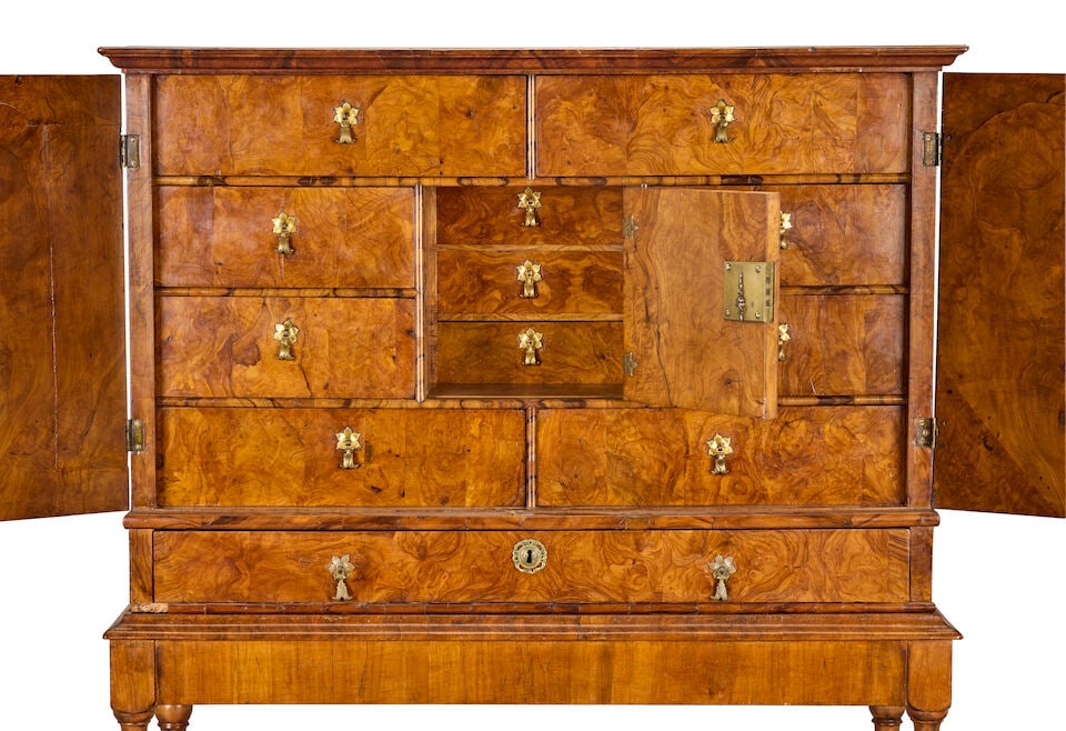 A Charles II olivewood cabinet on a later walnut stand The cabinet: circa 1680; the stand probab... - 4