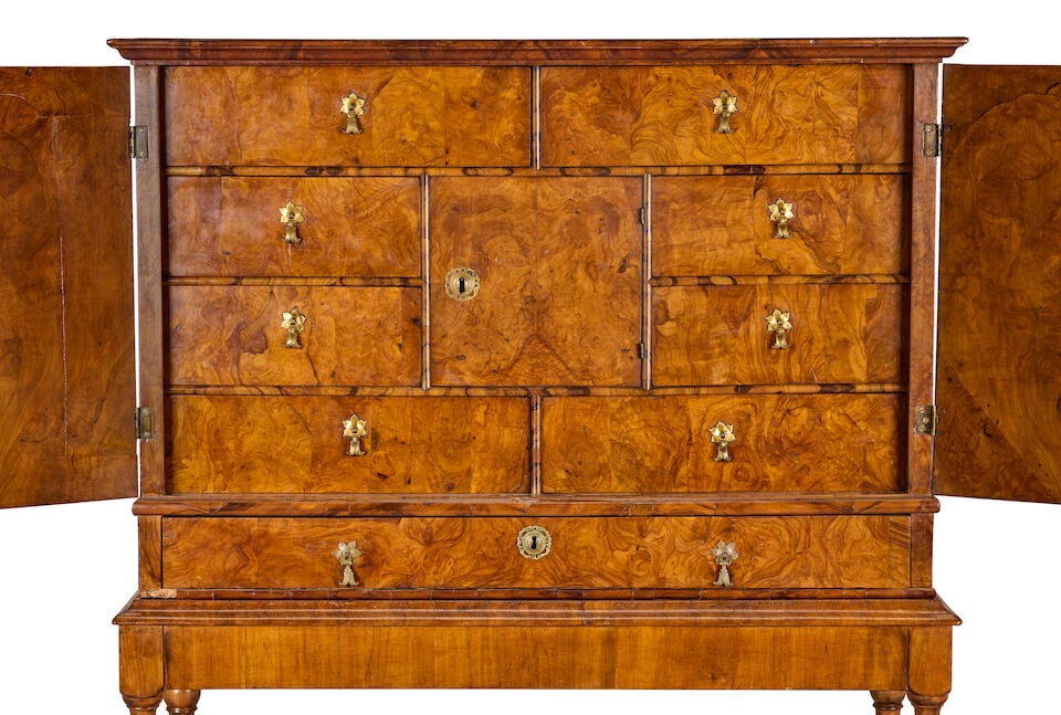 A Charles II olivewood cabinet on a later walnut stand The cabinet: circa 1680; the stand probab... - 5