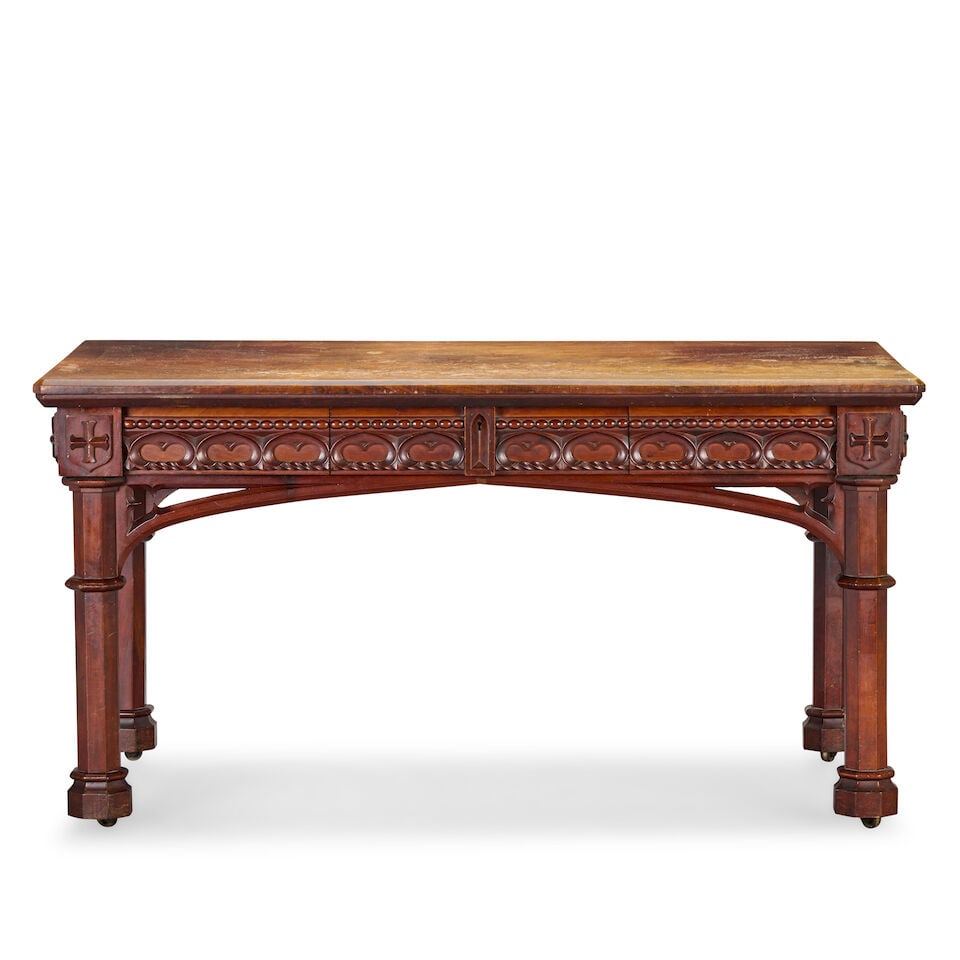 A mid Victorian gothic revival mahogany centre or writing table 1860-1880 (1 of 2)