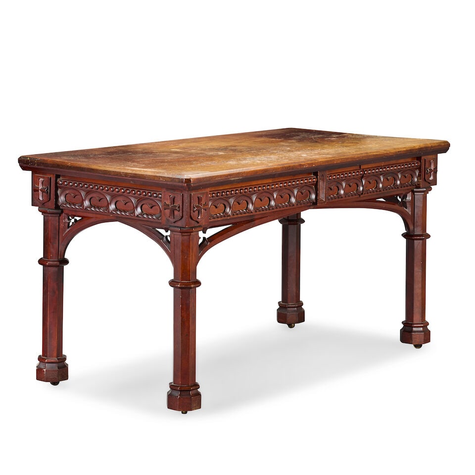 A mid Victorian gothic revival mahogany centre or writing table 1860-1880 - 2
