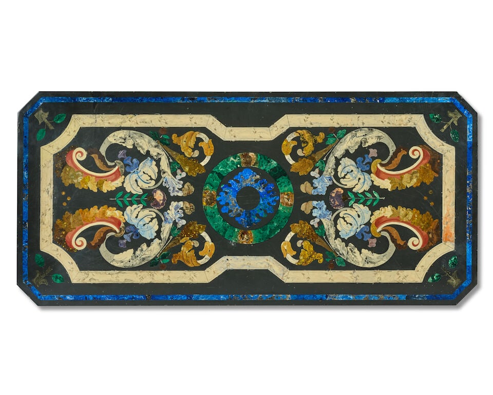 A 20th century polychrome 'scagliola' decorated black marble topped coffee or low table - 2