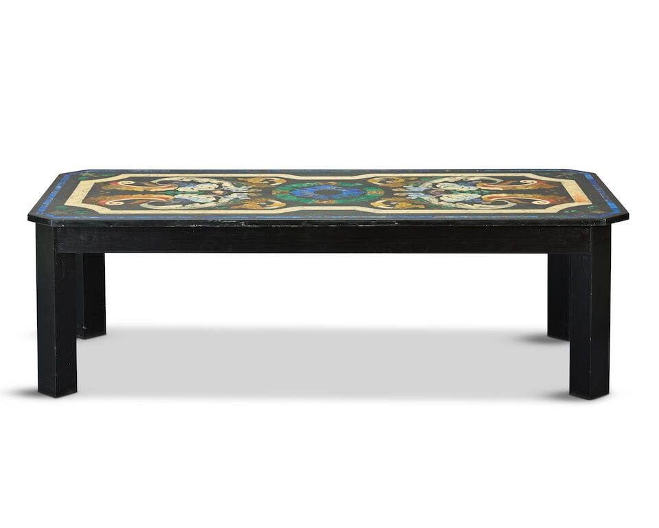 A 20th century polychrome 'scagliola' decorated black marble topped coffee or low table - 4