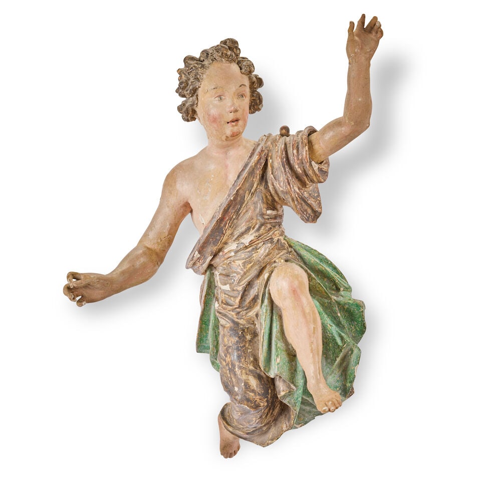 A pair of Continental carved and polychrome decorated figures of flying angels Probably South G... - 3