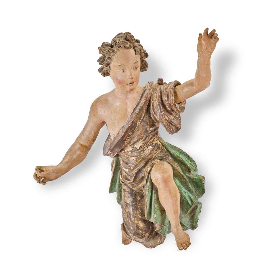 A pair of Continental carved and polychrome decorated figures of flying angels Probably South G... - 4