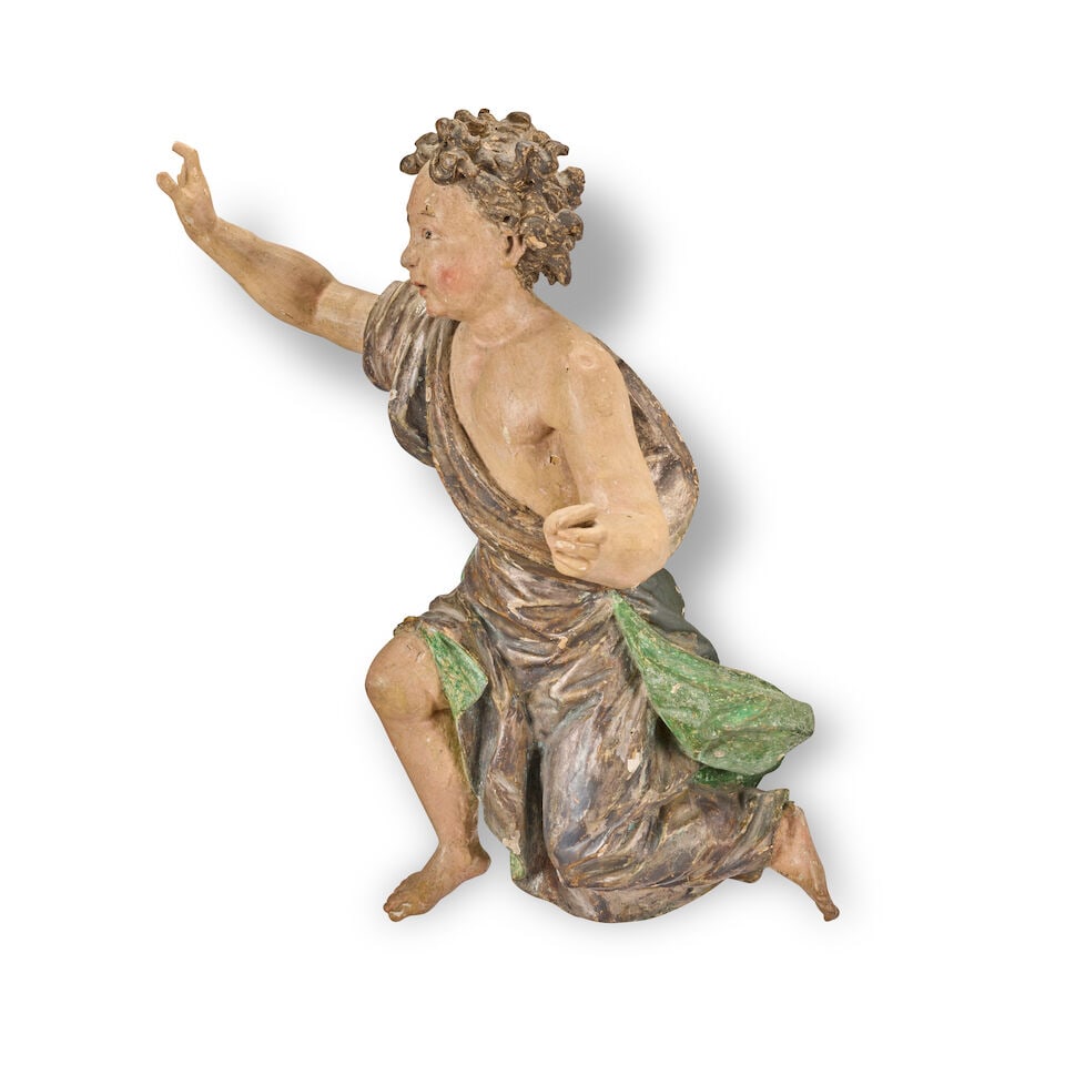 A pair of Continental carved and polychrome decorated figures of flying angels Probably South G... - 5