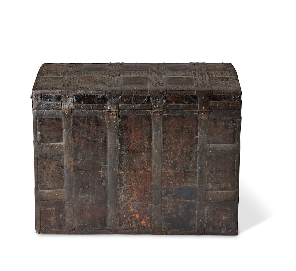 A late 17th-century Russian iron-bound and leather-clad oak chest Vologda Oblast, circa 1680 - 2