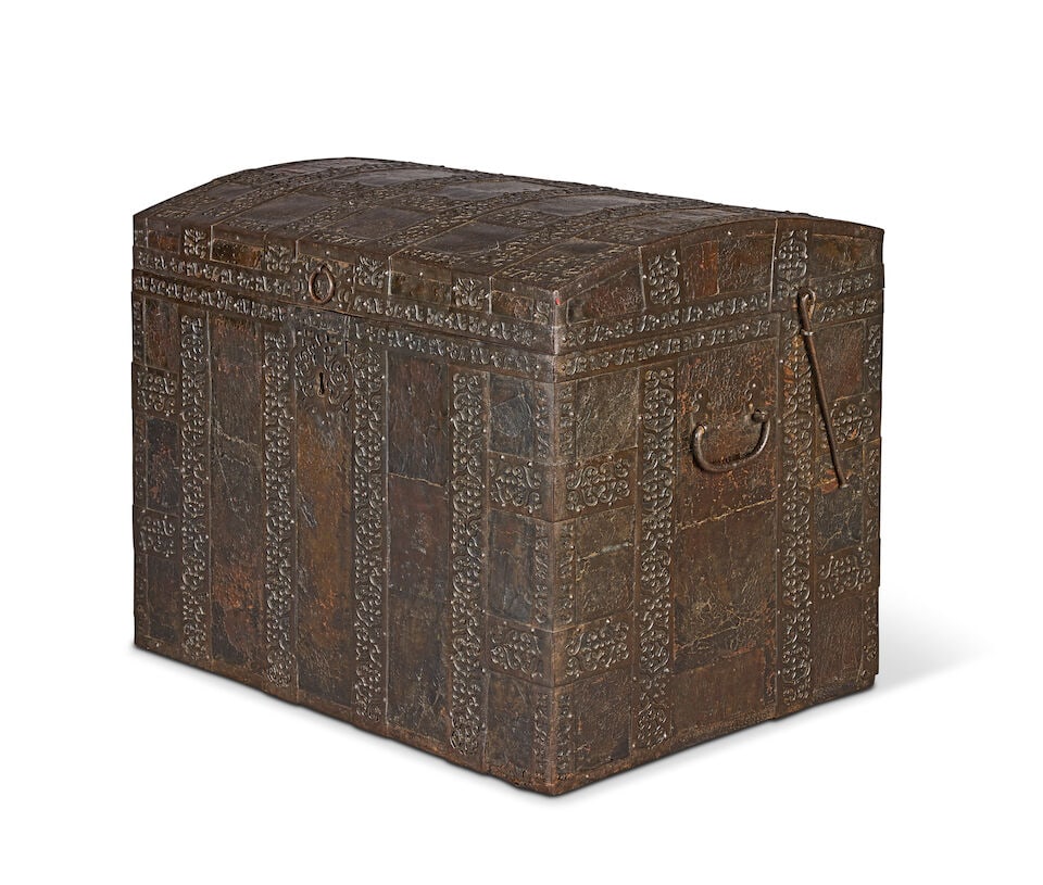 A late 17th-century Russian iron-bound and leather-clad oak chest Vologda Oblast, circa 1680 - 5