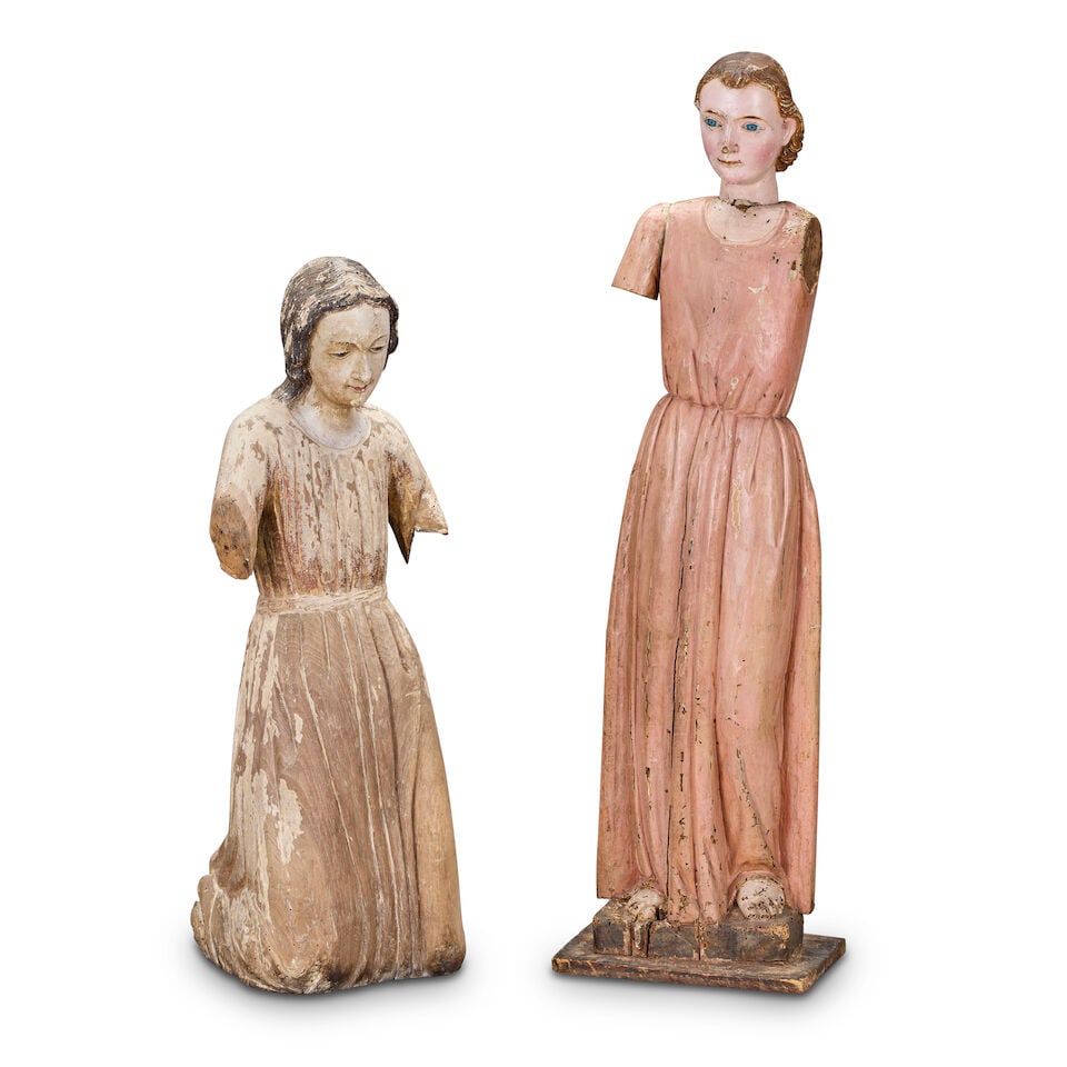 Two carved and polychrome wood decorated processional figures Southern European, perhaps Spanis... (1 of 5)