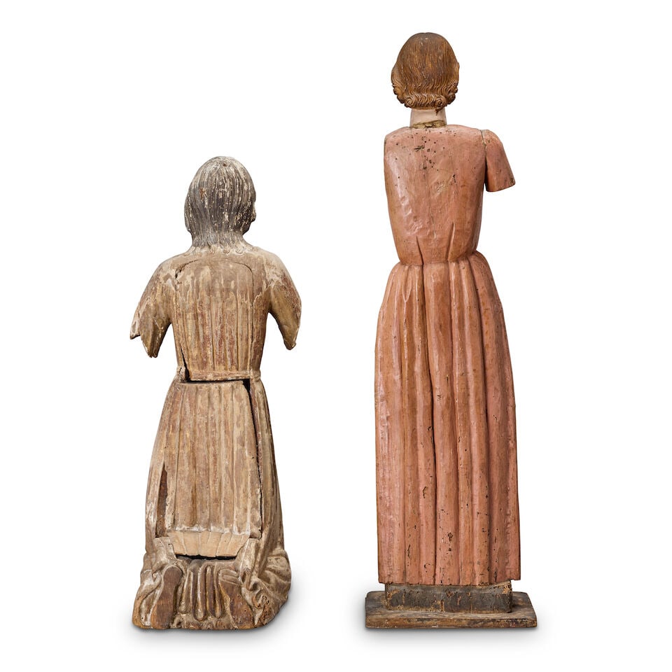 Two carved and polychrome wood decorated processional figures Southern European, perhaps Spanis... - 2