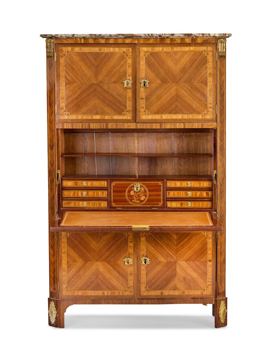A Louis XVI ormolu mounted tulipwood, bois satine, amaranth and fruitwood marquetry secretaire e... - 7