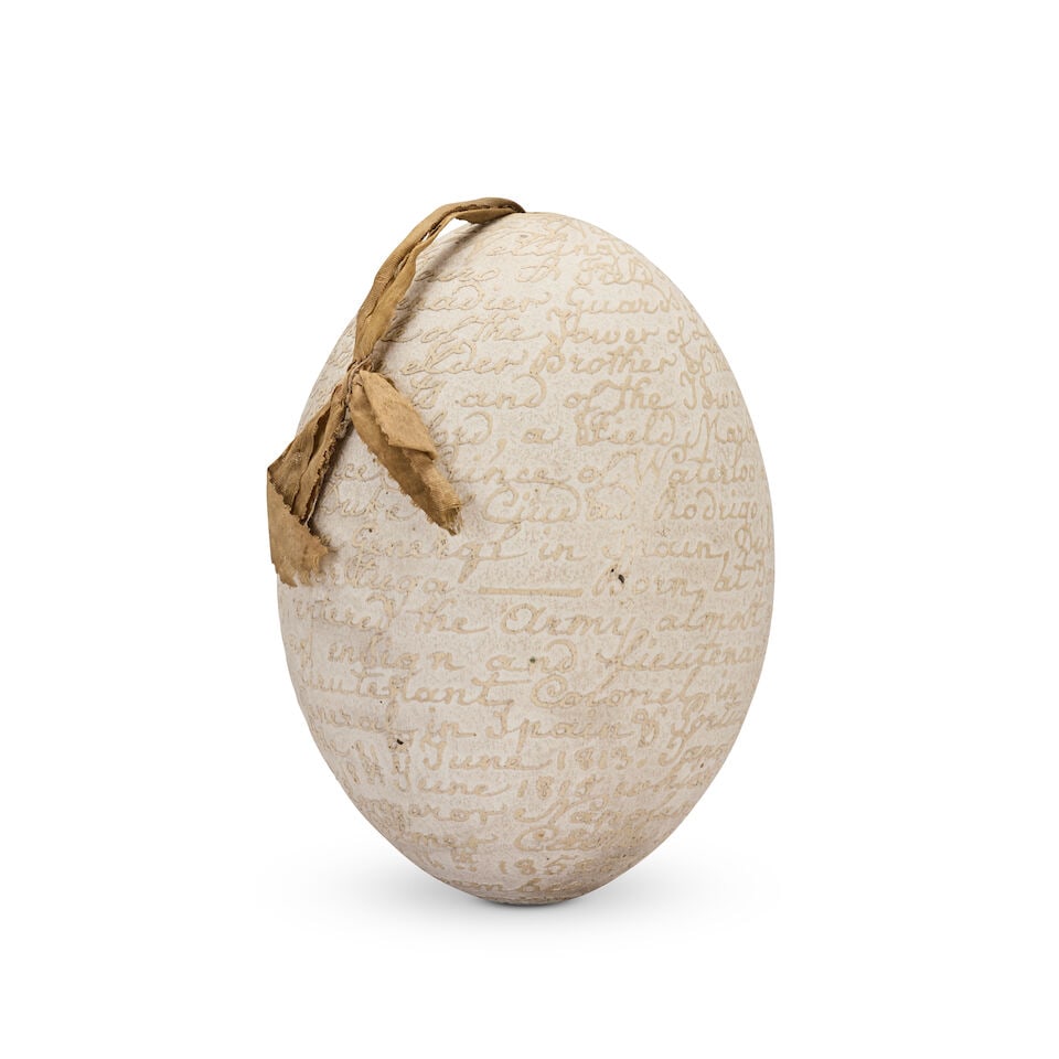 OF DUKE OF WELLINGTON INTEREST: A rare 19th century carved rhea egg inscribed with the biography... - 6