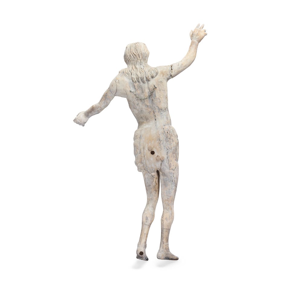 A Continental carved wood and later limed figure of the risen Christ Probably 18th century, perh... - 2