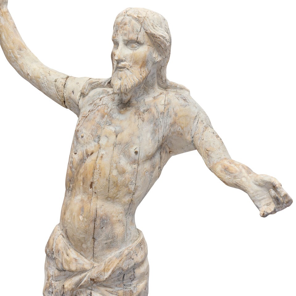 A Continental carved wood and later limed figure of the risen Christ Probably 18th century, perh... - 3