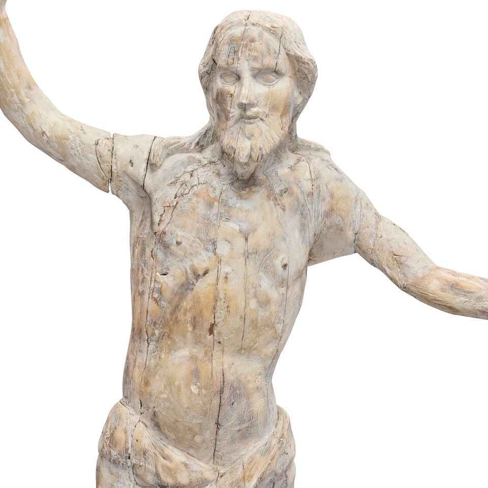 A Continental carved wood and later limed figure of the risen Christ Probably 18th century, perh... - 5