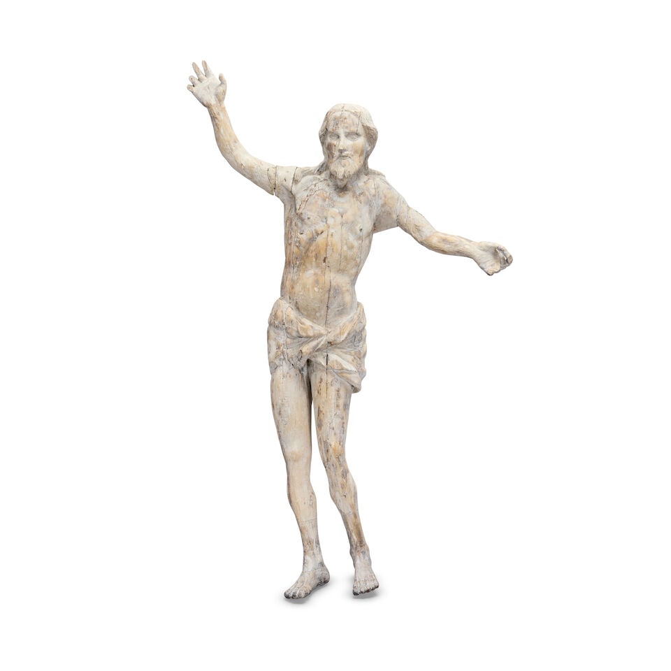 A Continental carved wood and later limed figure of the risen Christ Probably 18th century, perh... - 6