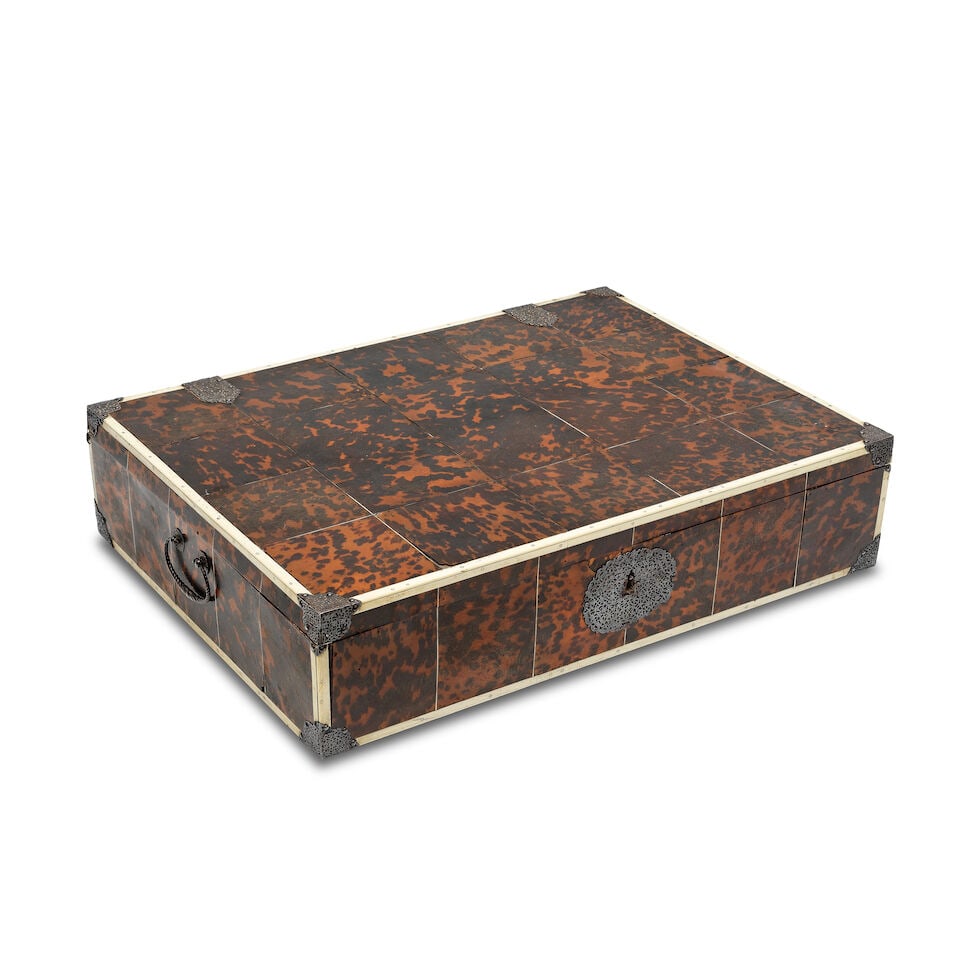 A late 18th century ivory banded and tortoiseshell veneered and silver mounted dressing box Prob... - 2