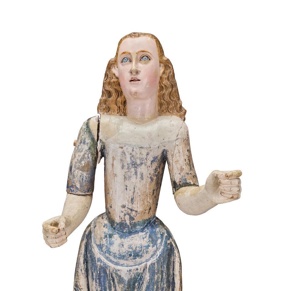 Two similar Continental carved and polychrome wood decorated processional figures Southern Euro... - 4