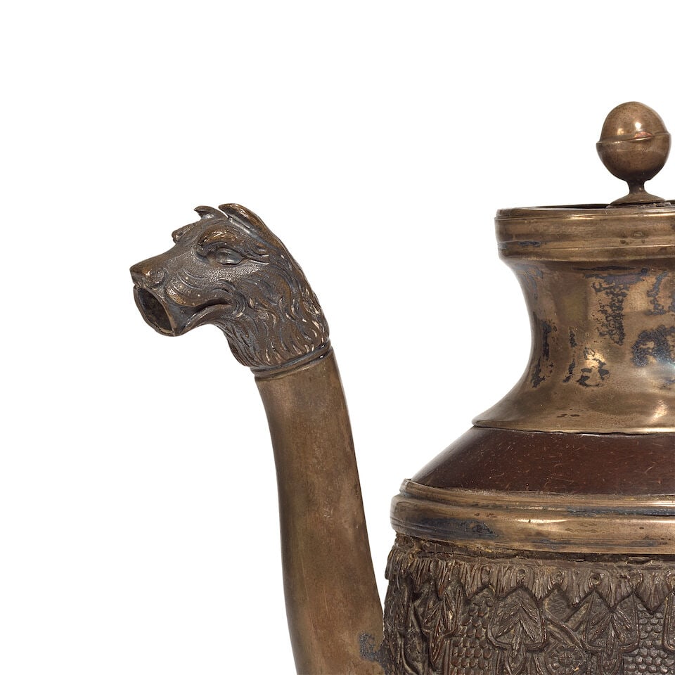 OF NAPOLEONIC INTEREST: A rare early French 19th century white metal mounted coconut cup and cov... - 2