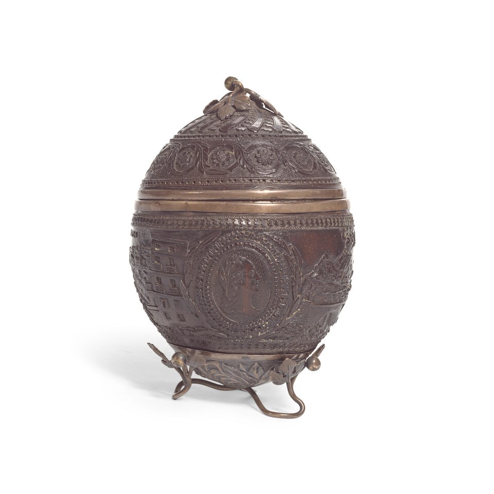 OF NAPOLEONIC INTEREST: A rare early French 19th century white metal mounted coconut cup and cov... - 5