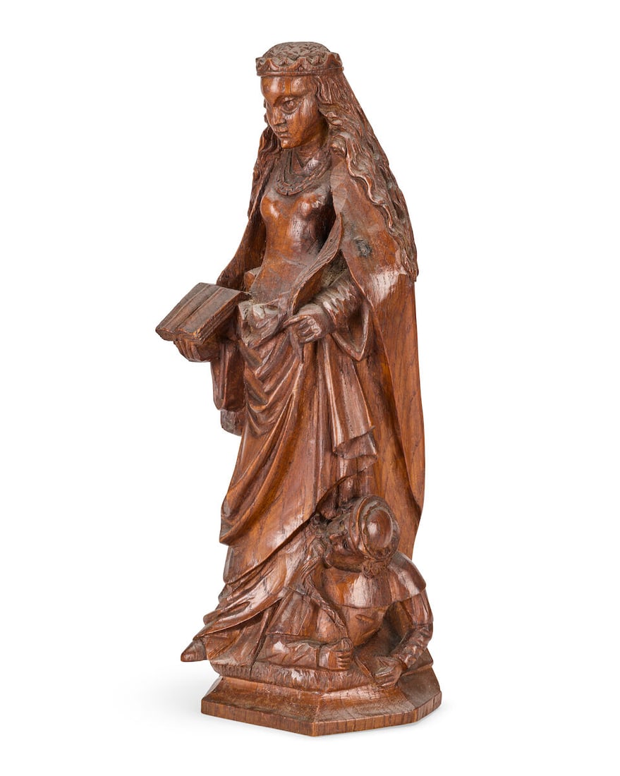 A late/early 17th 16th century carved oak figure of St Catherine Probably Flemish or German - 2