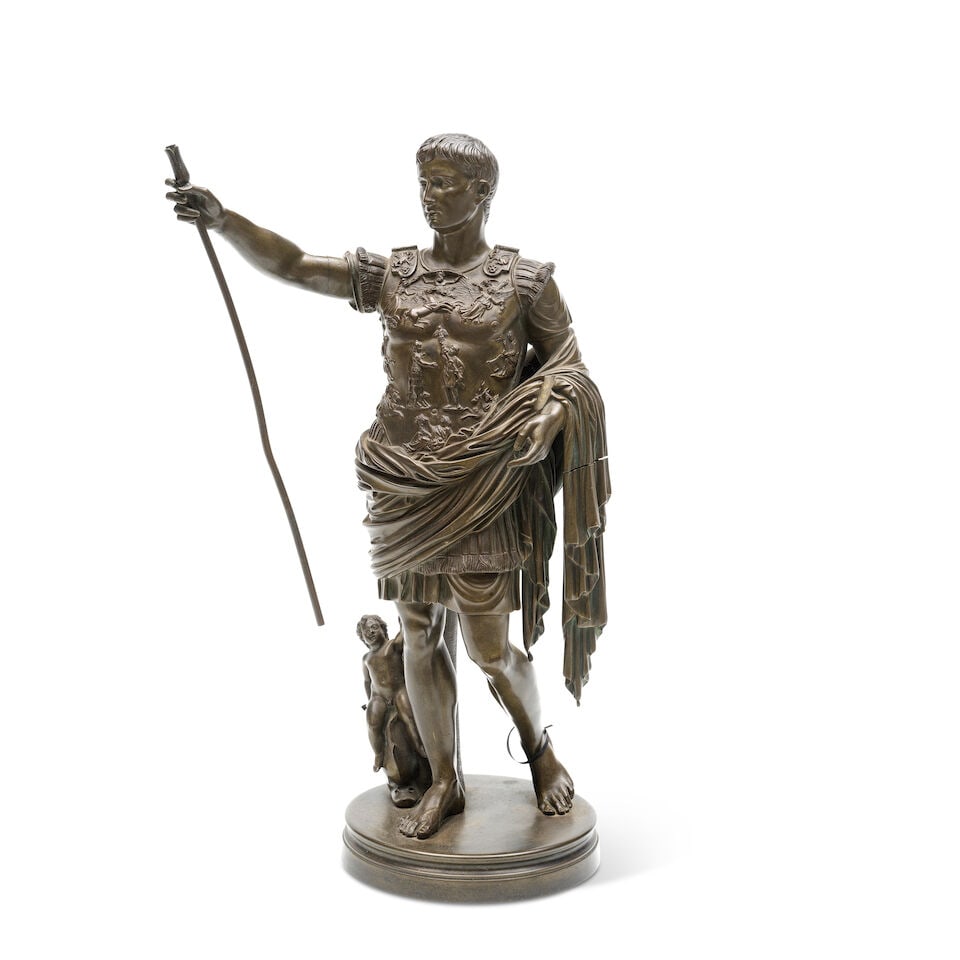 After the antique: A late 19th/early 20th century Grand Tour type patinated bronze figure of Aug... (1 of 3)