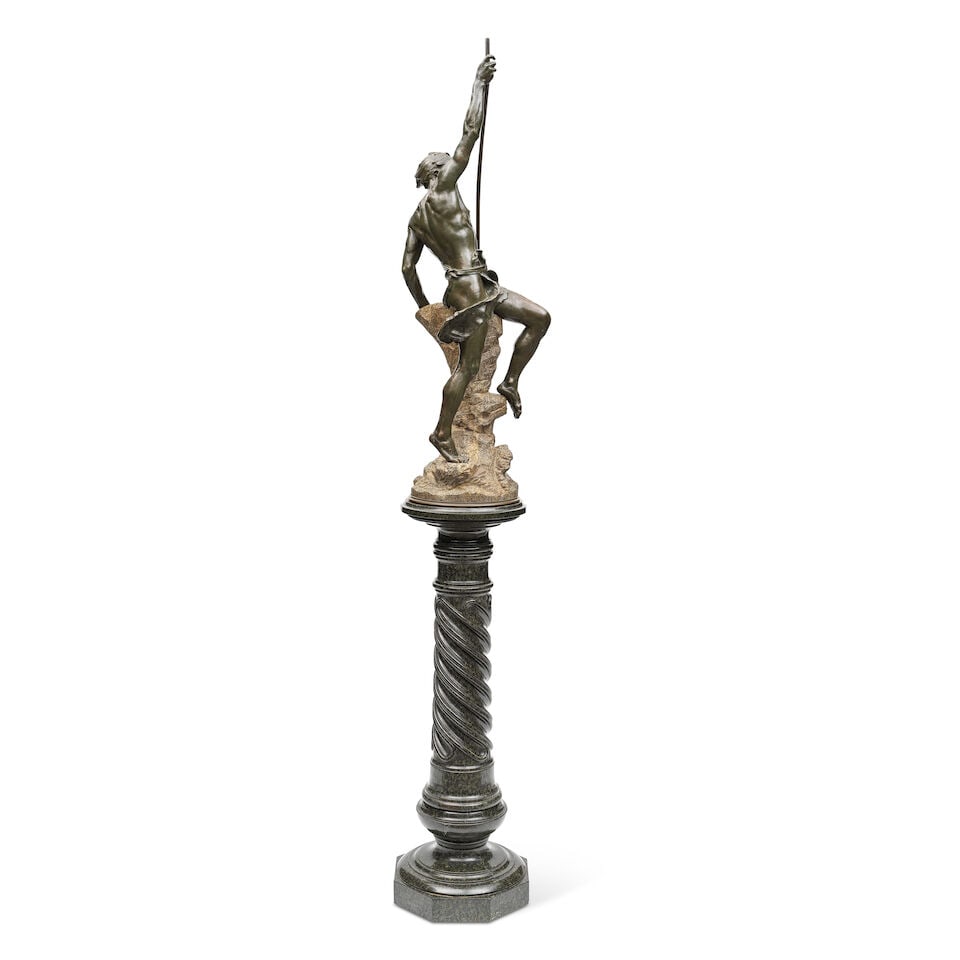 Ernest Ferrand (French, 1846-1932): A patinated bronze figure of 'Pêcheur au harpon (Fisher... - 2