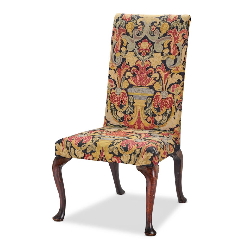 Two George II side chairs 1740-1760, one chair walnut, the other mahogany; both re-railed (2) - 2