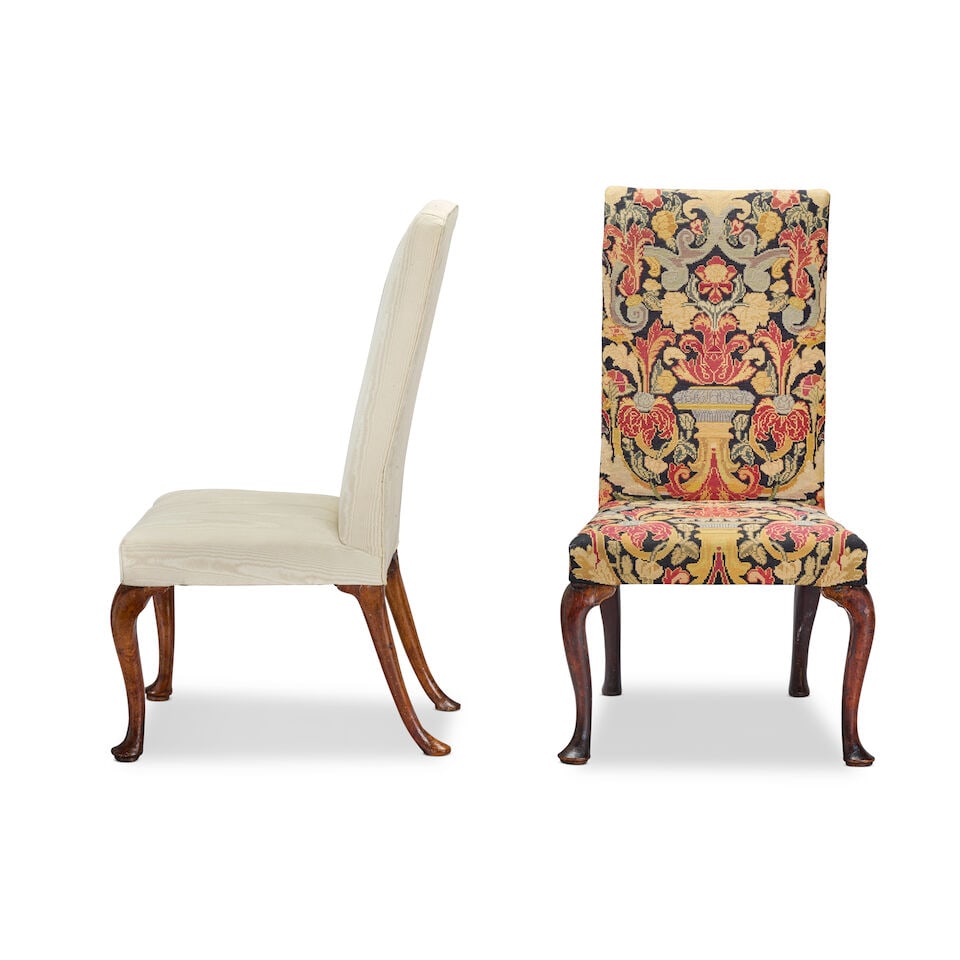 Two George II side chairs 1740-1760, one chair walnut, the other mahogany; both re-railed (2) - 3